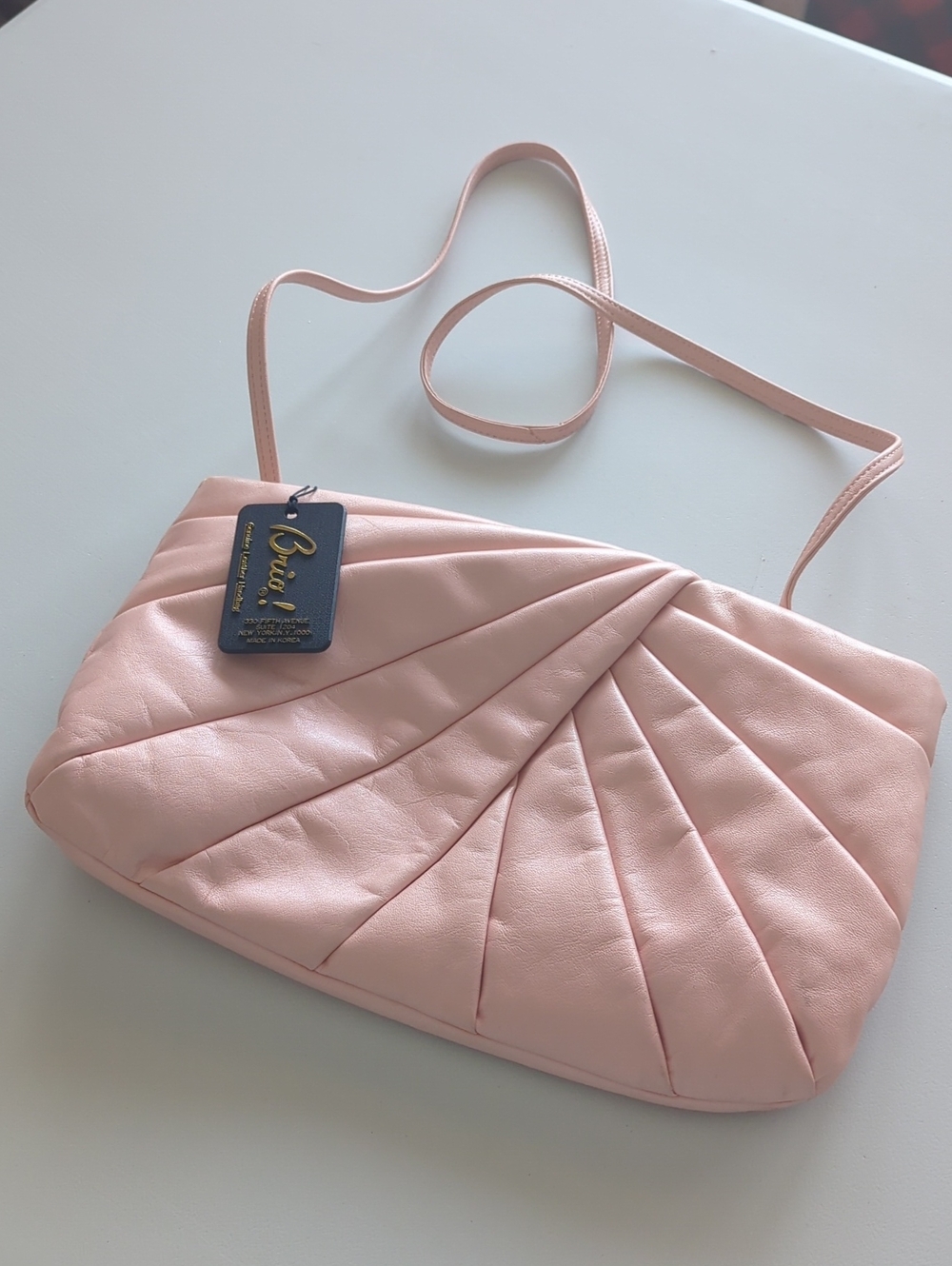 Leather  Pleated Crossbody Bag in Blush Pink